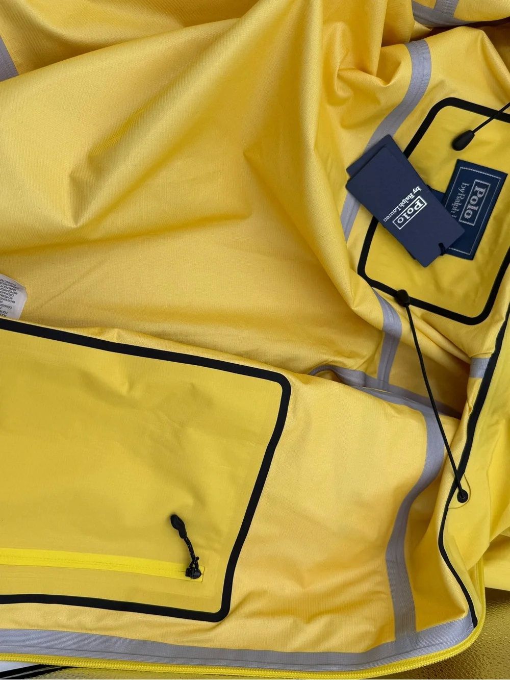 Polo by Ralph Lauren Bright Yellow Hooded Raincoat with Black Trim NWT! 🆕